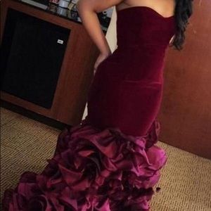 Burgundy Velvet Strapless Mermaid Prom Dress